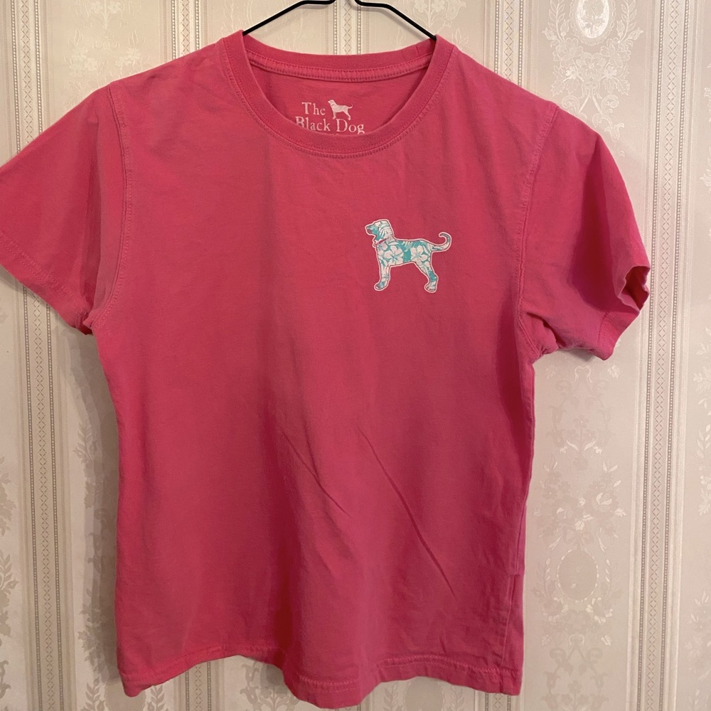 Girls Pink Black Dog T-Shirt
